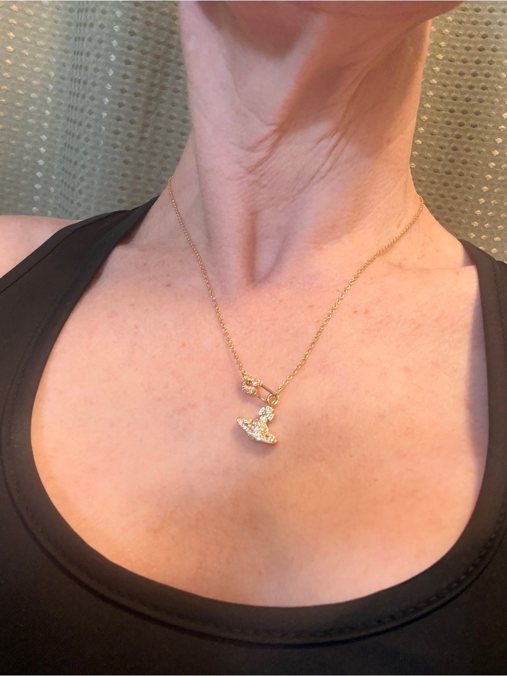 Vivienne Westwood Gold Orb Pendant Necklace with Clear Crystals